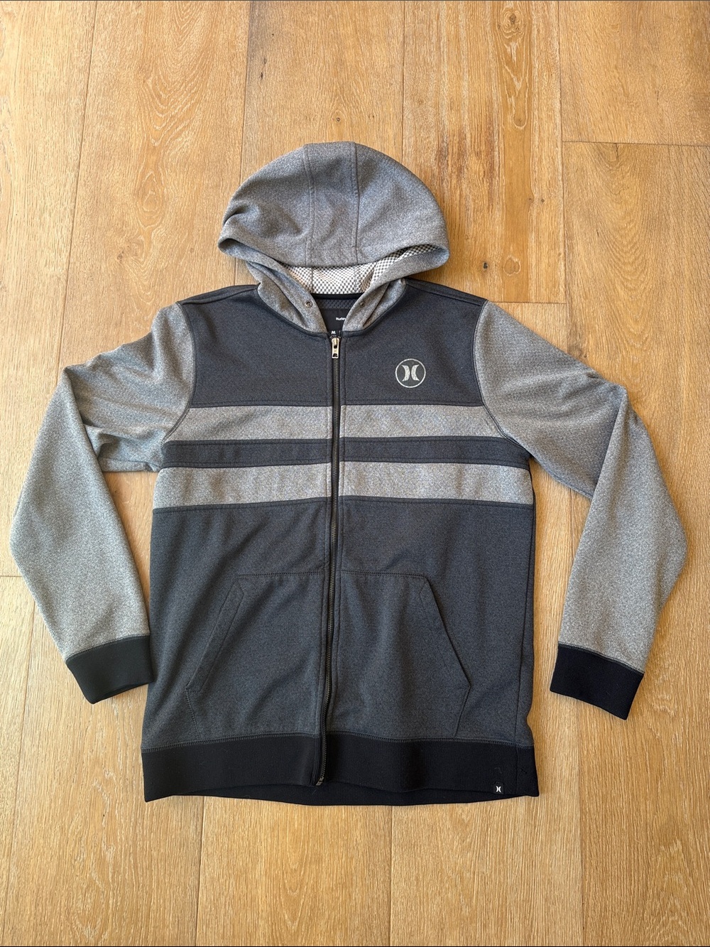 Hurley John John Florence Black and Gray zip hoodie size M.